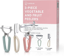 Load image into Gallery viewer, Vegetable Peeler Set – Serrated, Straight &amp; Wide Blades- great apple peeler &amp; potato peelers, Carrots, Zucchini, Cucumbers – Soft Grip Handle- Eye Remover – Dishwasher Safe (3, Country Chic)