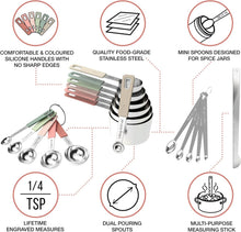 Load image into Gallery viewer, 22-Piece Stainless Steel Measuring Cups and Spoons Set, Tad Dash Pinch Smidgen Drop Mini Measuring Spoons, Measuring Stick Leveler, Measurement Conversion Chart Fridge Magnet, (Country Chic)