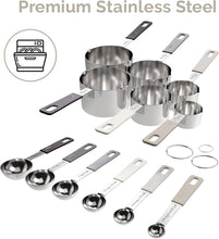 Load image into Gallery viewer, CuttleLab 22-Piece Stainless Steel Measuring Cups and Spoons Set, Tad Dash Pinch Smidgen Drop Mini Measuring Spoons, Measuring Stick Leveler, Measurement Conversion Chart Fridge Magnet, (Charcoal)
