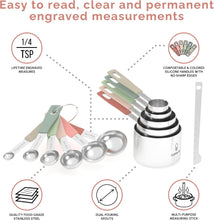 Load image into Gallery viewer, Measuring Cups and Measuring Spoons Set of 14 - Stainless Steel Measuring Cups and Spoons Set, Includes 1/8 Teaspoon Measuring Spoon, 1/8 Cup Measuring Cup, Leveler Dry (14, Country Chic)