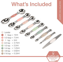 Load image into Gallery viewer, Magnetic Measuring Spoons Set - Stainless Steel, Double Ended, Stackable &amp; Nested Design for Dry and Liquid Ingredients, Ideal for Spice Jars, 9-Piece Set with Leveler (Country Chic)