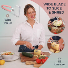 Load image into Gallery viewer, Vegetable Peeler Set – Serrated, Straight &amp; Wide Blades- great apple peeler &amp; potato peelers, Carrots, Zucchini, Cucumbers – Soft Grip Handle- Eye Remover – Dishwasher Safe (3, Country Chic)