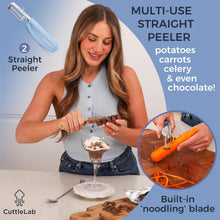 Load image into Gallery viewer, CuttleLab Vegetable Peeler Set – Serrated, Straight &amp; Wide Blades- great apple peeler &amp; potato peelers, Carrots, Zucchini, Cucumbers – Soft Grip Handle- Eye Remover – Dishwasher Safe (3, Farmhouse)