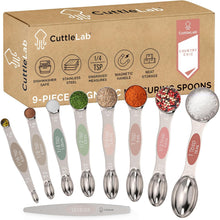 Load image into Gallery viewer, Magnetic Measuring Spoons Set - Stainless Steel, Double Ended, Stackable &amp; Nested Design for Dry and Liquid Ingredients, Ideal for Spice Jars, 9-Piece Set with Leveler (Country Chic)