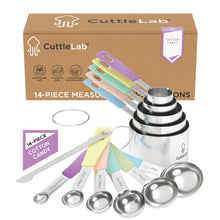 Load image into Gallery viewer, Measuring Cups and Measuring Spoons Set of 14 - Stainless Steel Measuring Cups and Spoons Set, Includes 1/8 Teaspoon Measuring Spoon, 1/8 Cup Measuring Cup, Leveler Dry (14, Country Chic)