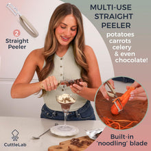 Load image into Gallery viewer, Vegetable Peeler Set – Serrated, Straight &amp; Wide Blades- great apple peeler &amp; potato peelers, Carrots, Zucchini, Cucumbers – Soft Grip Handle- Eye Remover – Dishwasher Safe (3, Country Chic)